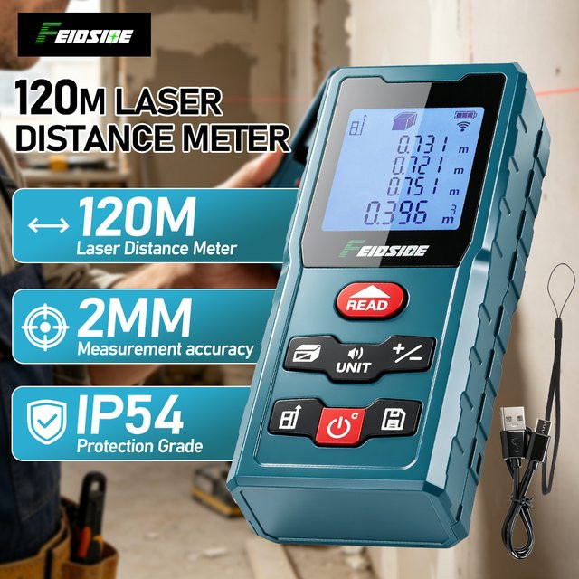 FEIDSIDE Laser-Entfernungsmesser 120m in Blau mit Typ-C Akku, HD-Hintergrundbeleuchtung und mehreren Messmodi - Bild 1
