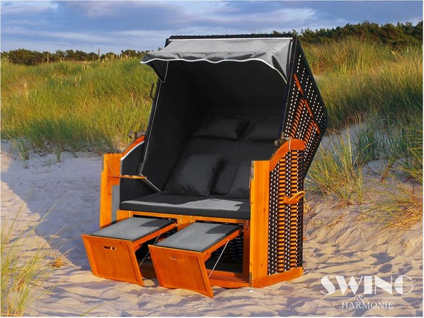 Swing&Harmonie LED Strandkorb XXL Volllieger aus Polyrattan mit Abdeckcover in Anthrazit, Breite: 118 cm