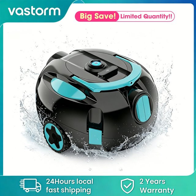 Vastorm Kabelloser Roboter-Poolreiniger mit Akku, Automatischer Poolstaubsauger mit 180µm Filter und 120 Minuten Laufzeit, Schwarz-Weiß - Bild 1