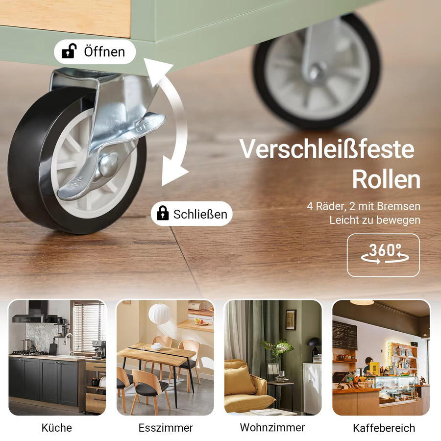 SoBuy Küchenwagen FKW114 in Grün mit Arbeitsplatte, Weinglashalter und Flaschenhaltern, Rollwagen für Küche und Esszimmer - Bild 2