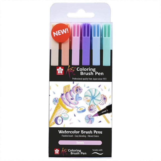 Koi Coloring Brush Pens Sweets 6-teiliges Set Mehrfarbig mit Tinten-Brush-Spitze - Bild 1