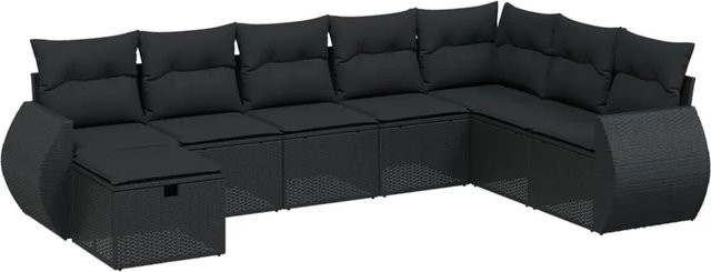 vidaXL 8-teilige Garten-Sofagarnitur in L-Form aus schwarzem Poly-Rattan mit Kissen und pulverbeschichtetem Stahlgestell - Bild 1
