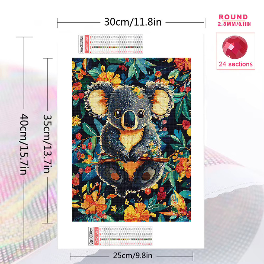 EverShine Diamant Mosaik Set Koala Bild mit Blumen, Strass Stickerei Set in Multicolour, Breite: 30,0 cm, Höhe: 20,0 cm - Bild 2