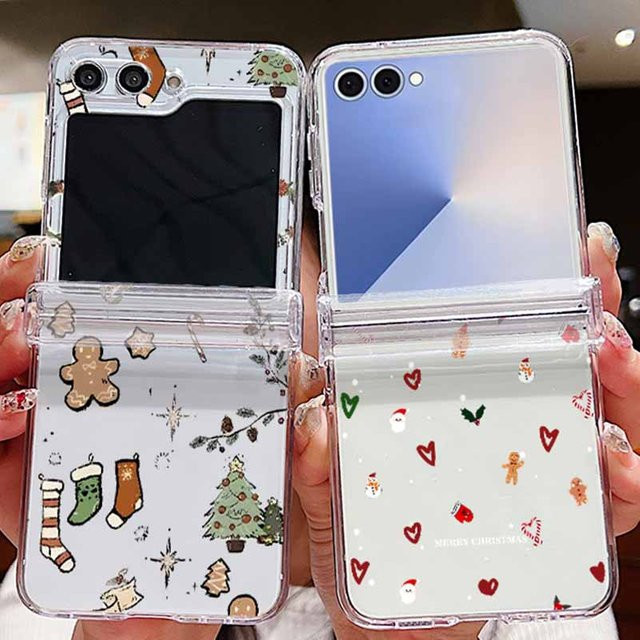 Samsung Galaxy Z Flip7 Flip6 Flip5 Hard Folding Cover mit Weihnachtsbaum Elch Muster in Transparent - Bild 1