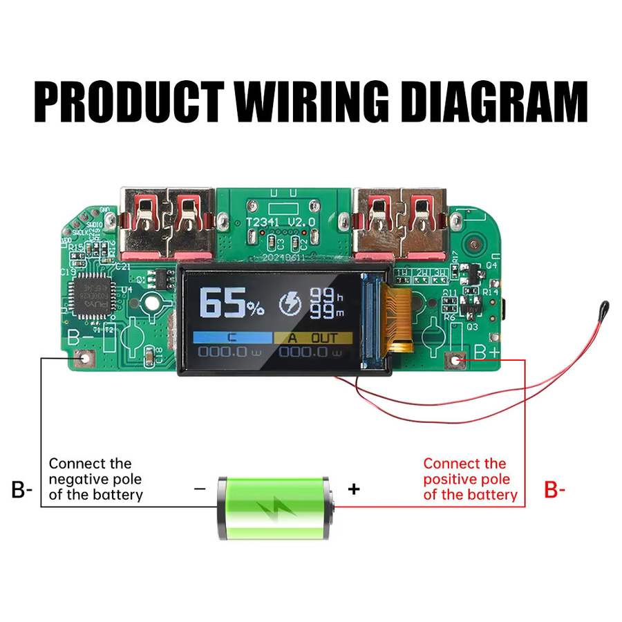 Diymore Schnelllade-Powerbank-Motherboard mit Digitalanzeige und USB-C, 22,5 W PD QC Modul, Grün - Bild 2