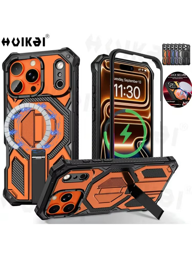 Huikai Magnetische Schutzhülle für iPhone 17 Pro Max und iPhone 16 Pro Max, Stoßfest mit militärischem Schutzgrad, Orange - Bild 6
