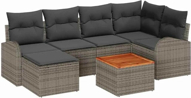 vidaXL Garten-Sofa-Set 7-teilig in Grau aus PE-Rattan und Akazienholz - Bild 1