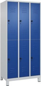 C+P Doppelstock-Spind Classic PLUS mit 3 Abteilen, Füße, Stahlkonstruktion, Grau/Blau, H x B x T: 195 x 90 x 50 cm - Bild 1