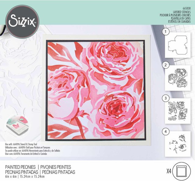 Sizzix Layered Stencils Layered Peony in Pink - Bild 1
