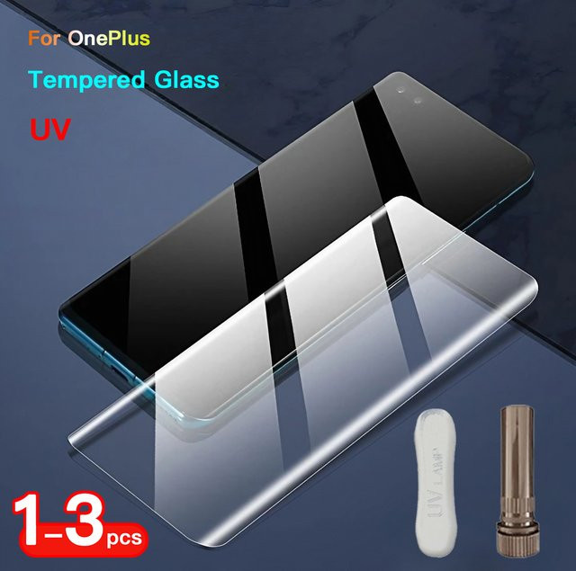 9H UV gehärtetes Glas Displayschutzfolie für OnePlus 13 12 11 10 9 8 7 7T Pro transparent - Bild 1