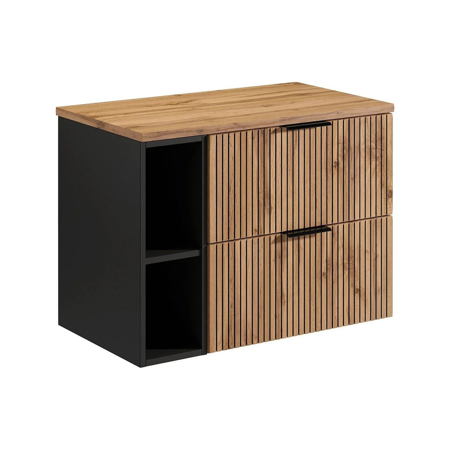 Waschbeckenunterschrank Madela von Vente-unique in Schwarz mit Streifenoptik, Breite: 80 cm - Bild 2