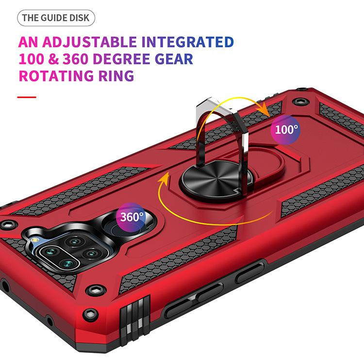 Stoßfeste Handyhülle für Xiaomi Redmi Note 9 und Redmi Note 9 Pro in Rot mit Militär-Schutzdesign, Ringhalter und Magnetfunktion - Bild 3
