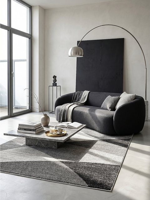 Kadima Design Niederflor-Läufer Grau mit geometrischem Design, B/T: 80 x 140 cm - Bild 1