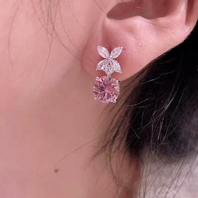 Huitan Ohrringe, Blume, rosa Zirkonia, Silber, Damen - Bild 3