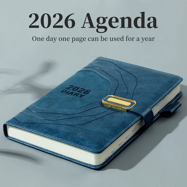 Englischer Tagesplaner 2026 in A5 mit Hardcover, 365 Tage Daily Agenda Notizblock, Blau - Bild 1