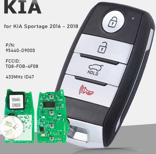 KEYECU Smart Remote Key Fob für Kia Sportage 2016 2017 2018, ID47 Keyless-GO Ersatzschlüssel, Frequenz 433,92 MHz, Schwarz - Bild 1