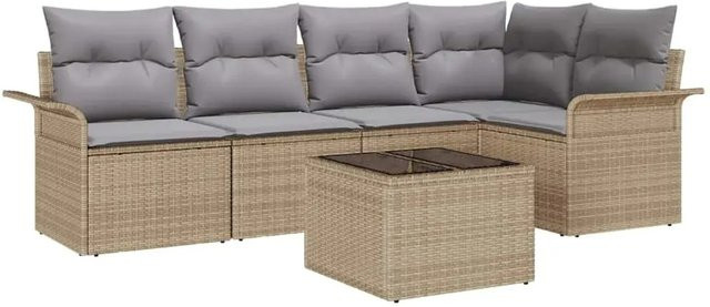 vidaXL Garten-Sofa-Set aus Poly Rattan in Beige mit 6-teiliger L-Form, Kissen und integriertem Stauraum - Bild 1