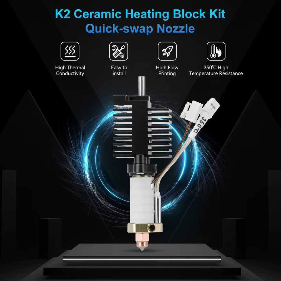 Creality Ersatz Keramik-Heizblock aus gehärtetem Stahl mit Ganzmetall-Design und Schnellwechsel-Düse für K2 Plus - Bild 2