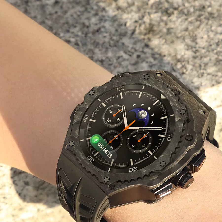 CHIICSMART Modifikationskit für Samsung Galaxy Watch 8, Carbon-Faser-Gehäuse, Fluorkautschuk-Armband, Schwarz, Unisex - Bild 3
