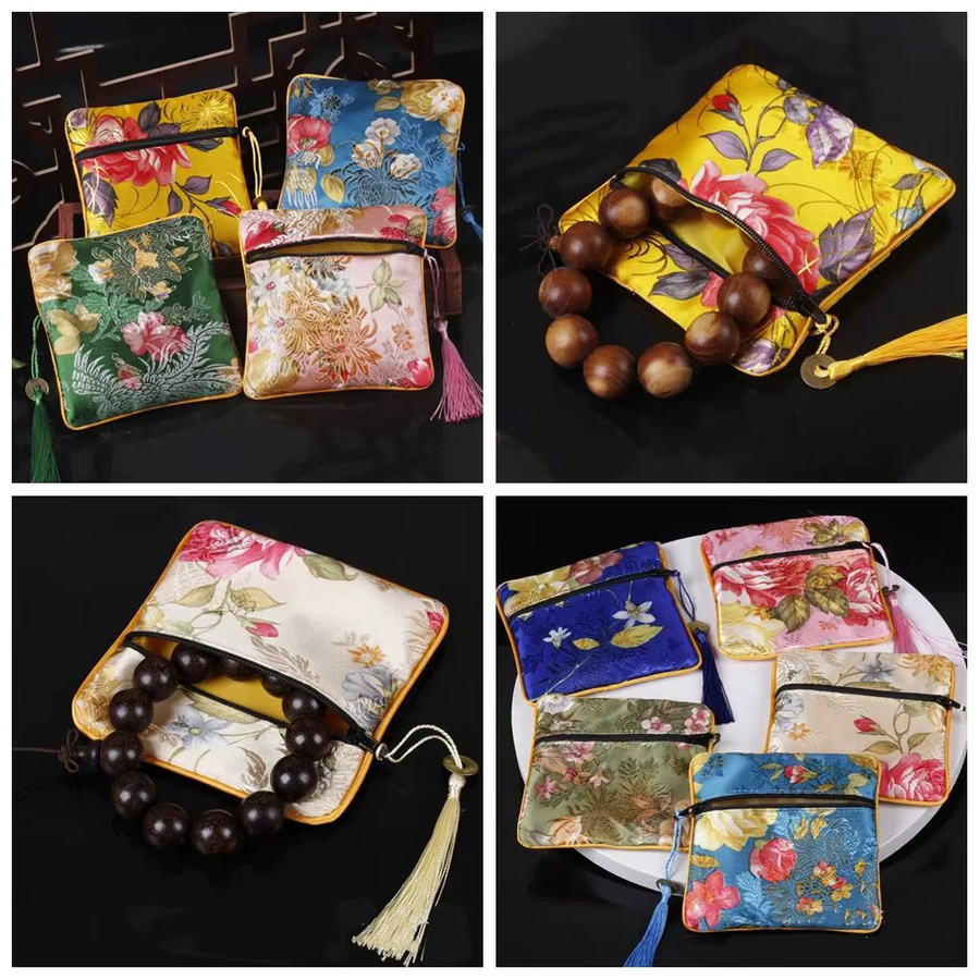 Bestickte Stoff Geldbörse mit Blumenmuster als Münzbeutel und Aufbewahrungstasche für Schmuck oder Lippenstift in Multicolour - Bild 4