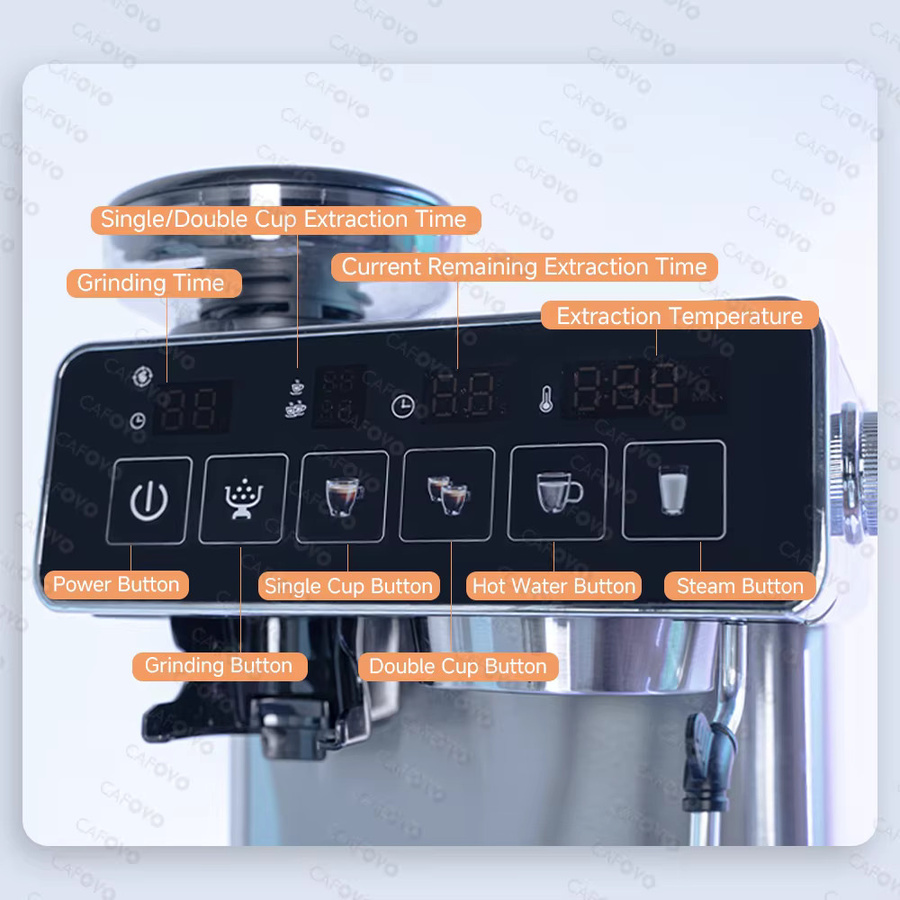 CAFOVO E136 3-in-1 Espressomaschine mit integrierter Mühle und Dampfstab, 20 Bar, PID-Temperaturregelung, Edelstahl, Silber - Bild 3