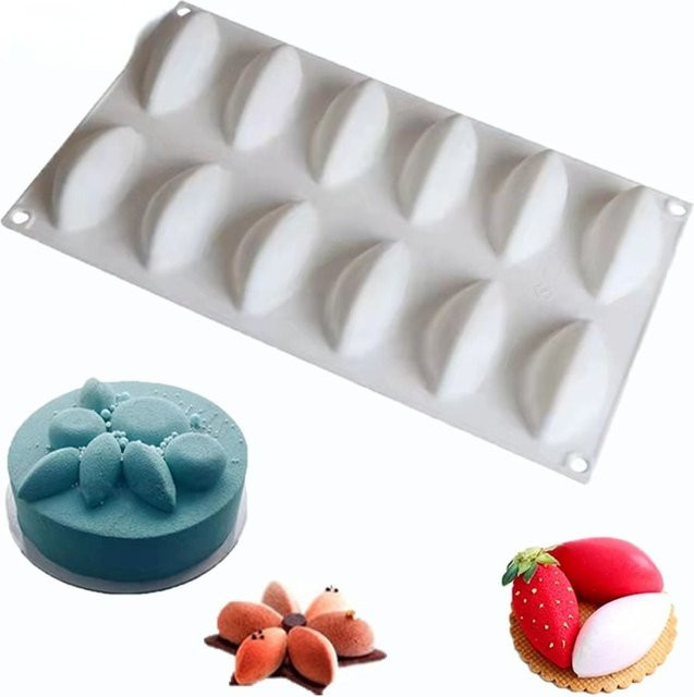 Silikon Backform für Mousse und Schokolade, 12-fach Quenelle-Form, Weiß, Oval - Bild 1