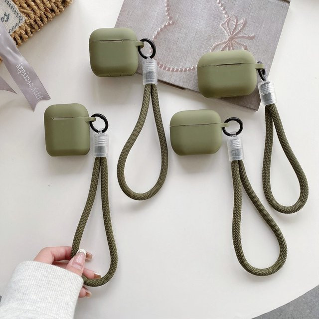 Weiche Silikon-Schutzhülle mit Handschlaufe für AirPods Pro, Farbe: Grün - Bild 1