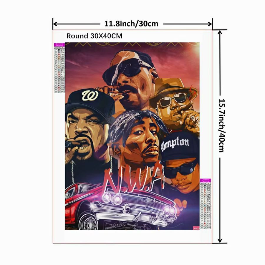 Potdemiel Tupac Shakur 5D DIY Diamant Malerei Mosaik Set Hip Hop Rapper 2Pac Kristall Strass Stickerei in Multicolor - Bild 2