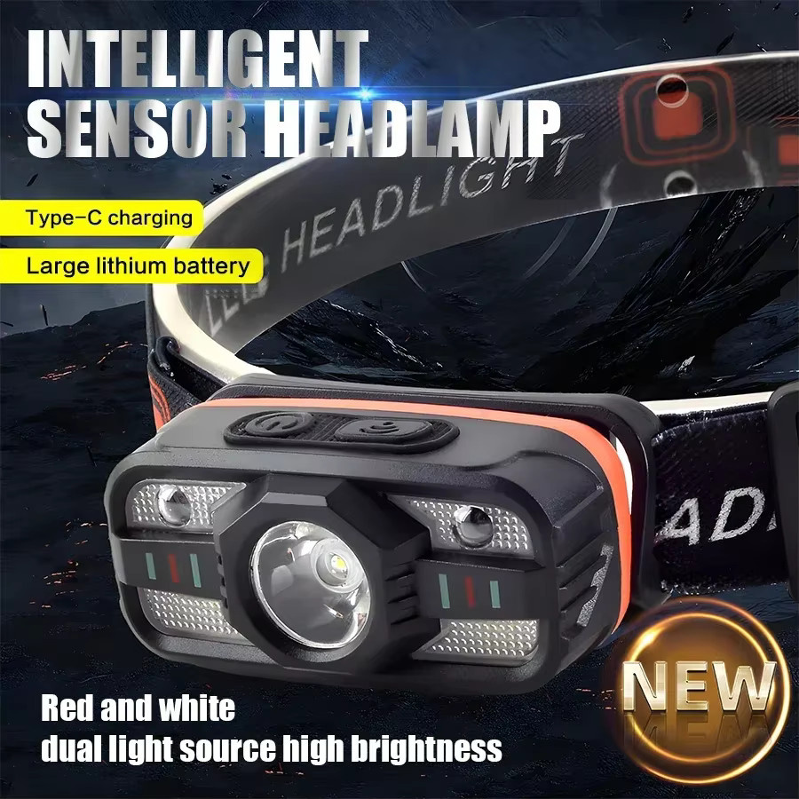 KDULIT Wiederaufladbare LED-Stirnlampe mit Bewegungssensor in Schwarz für Outdoor, Camping und Garten - Bild 2