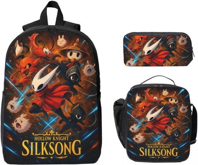 Hollow Knight Silksong Schulranzen-Set mit Rucksack, Federmäppchen und Brotdose in Schwarz von Fancy Style Studio - Bild 1