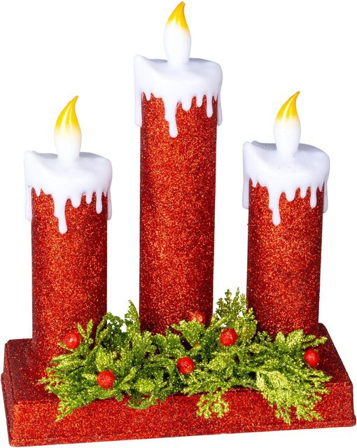 Viva Domo Glitter-Kerzen-Trio in Rot für die Weihnachtsdekoration - Bild 1