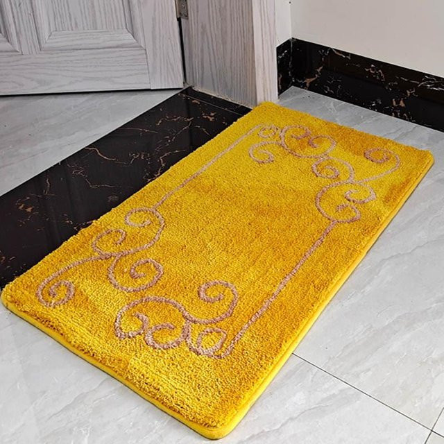 Rutschfeste Fußmatte im chinesischen Stil aus Polyester, gelb, B/T: 60 x 40 cm - Bild 1