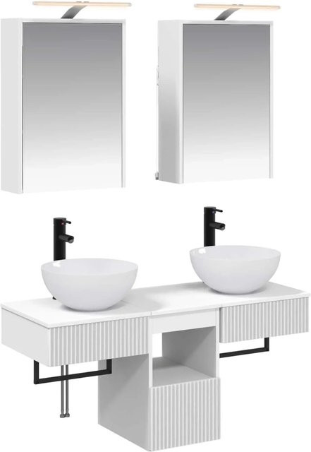 vidaXL Badezimmerschrank-Set 5-teilig in Weiß mit LED-Spiegelschrank und Waschtischunterschrank, B/T/H: 43 x 16 x 62,5 cm - Bild 1
