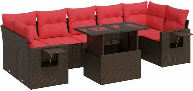 vidaXL 8-teilige Garten-Sofagarnitur aus braunem Poly-Rattan und Akazie mit Kissen - Bild 1