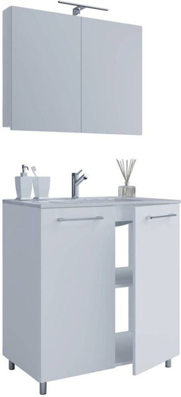 VCM Badmöbel Set Badinos 3-tlg. in Weiß mit Keramik Waschbecken, Spiegelschrank und Unterschrank mit Drehtüren, B/H/T: 80 x 86 x 46 cm - Bild 2