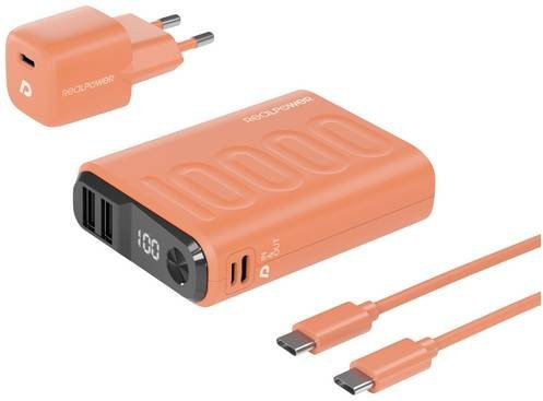 RealPower PB-10000 Power Pack Powerbank 10000 mAh mit USB und USB-C in Orange - Bild 1