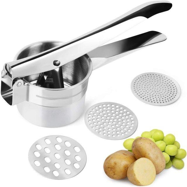 Weihexin 3-in-1 Kartoffelstampfer aus Edelstahl als manuelle Obst- und Gemüsepresse in Silber - Bild 1