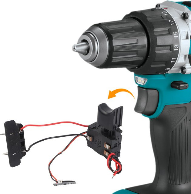DAZZLEEX Auslöseschalter mit Licht für 16,8 V/18 V Lithium-Batterie Akku-Bohrschrauber, Schwarz - Bild 1