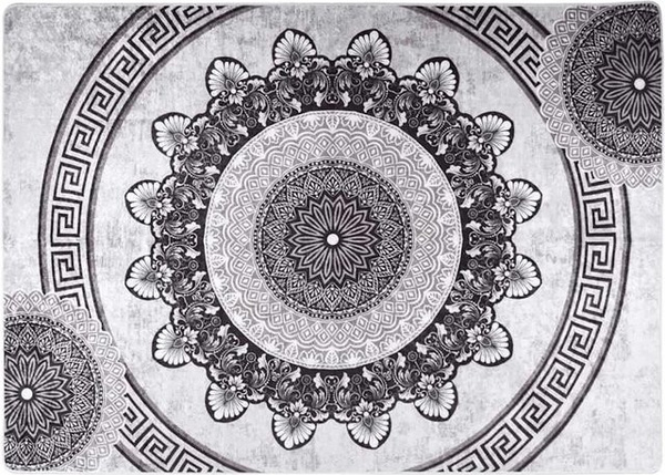 vidaXL Teppich aus Samt-Polyester, Mehrfarbig (Grau-schwarz), Waschbar und Rutschfest, B: 120 cm, T: 180 cm