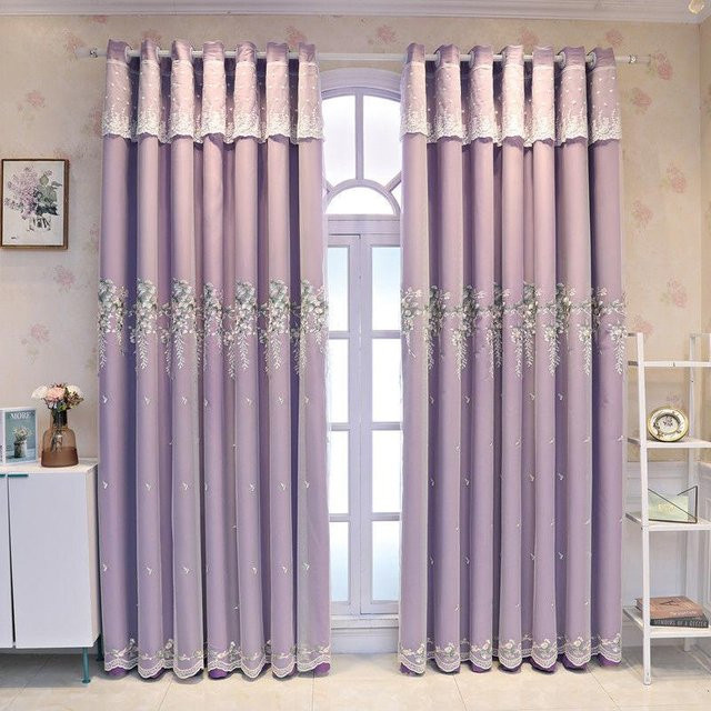 WTEMPO Verdunkelungsvorhang aus Chenille in Violett mit Stickerei, B: 150 cm, H: 270 cm - Bild 1