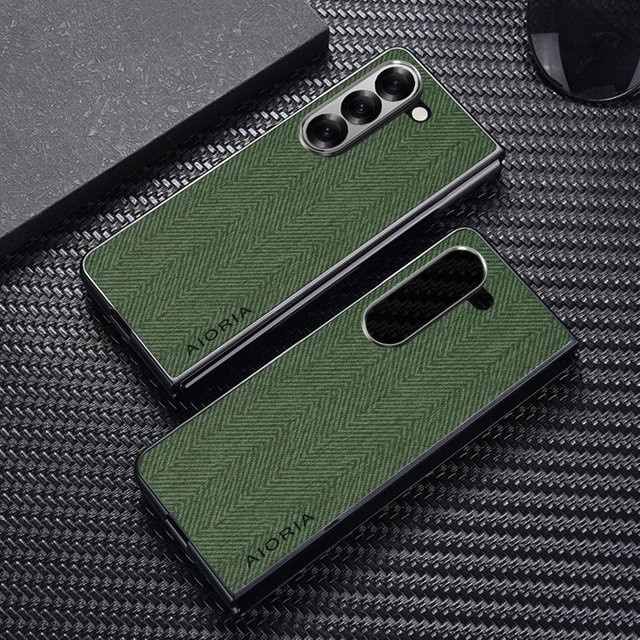 Samsung Galaxy Z Fold 7 6 5 4 3 Schutzhülle mit Leder-Holzmaserung in Grün - Bild 1