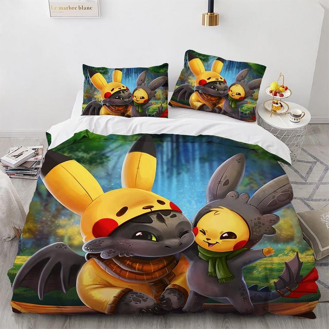 Pokemon Pikachu Bettwäsche Set für Kinder mit 3D-Design, bestehend aus Bettbezug und Kissenbezügen, Mehrfarbig, B/H: 135 x 200 cm - Bild 1
