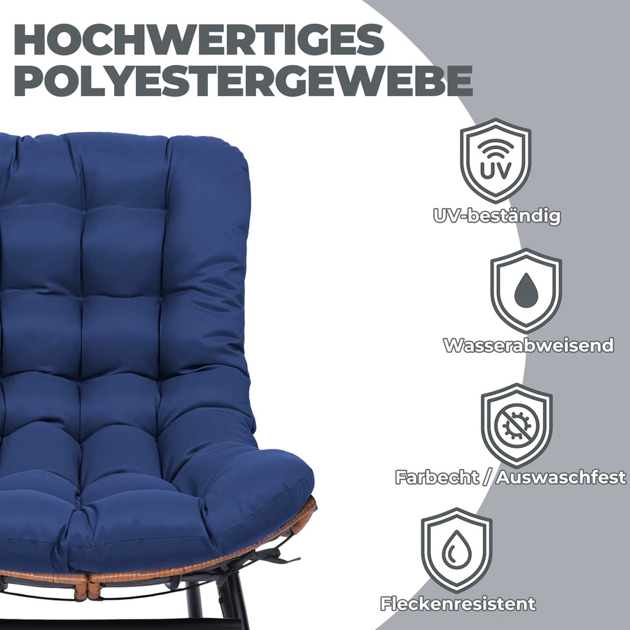 COMHOMA Schaukelstuhl als breite Schaukelliege mit extra dickem Sitzkissen in Blau - Bild 5