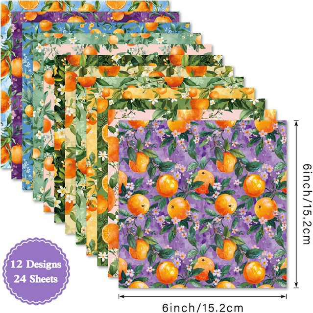 Alinacutle Orange-Frucht Papierpaket mit 24 Blatt gemustertem Bastelpapier für Scrapbooking und Handarbeit, Farbe: Orange/Mehrfarbig, Breite: 15,2 cm - Bild 1
