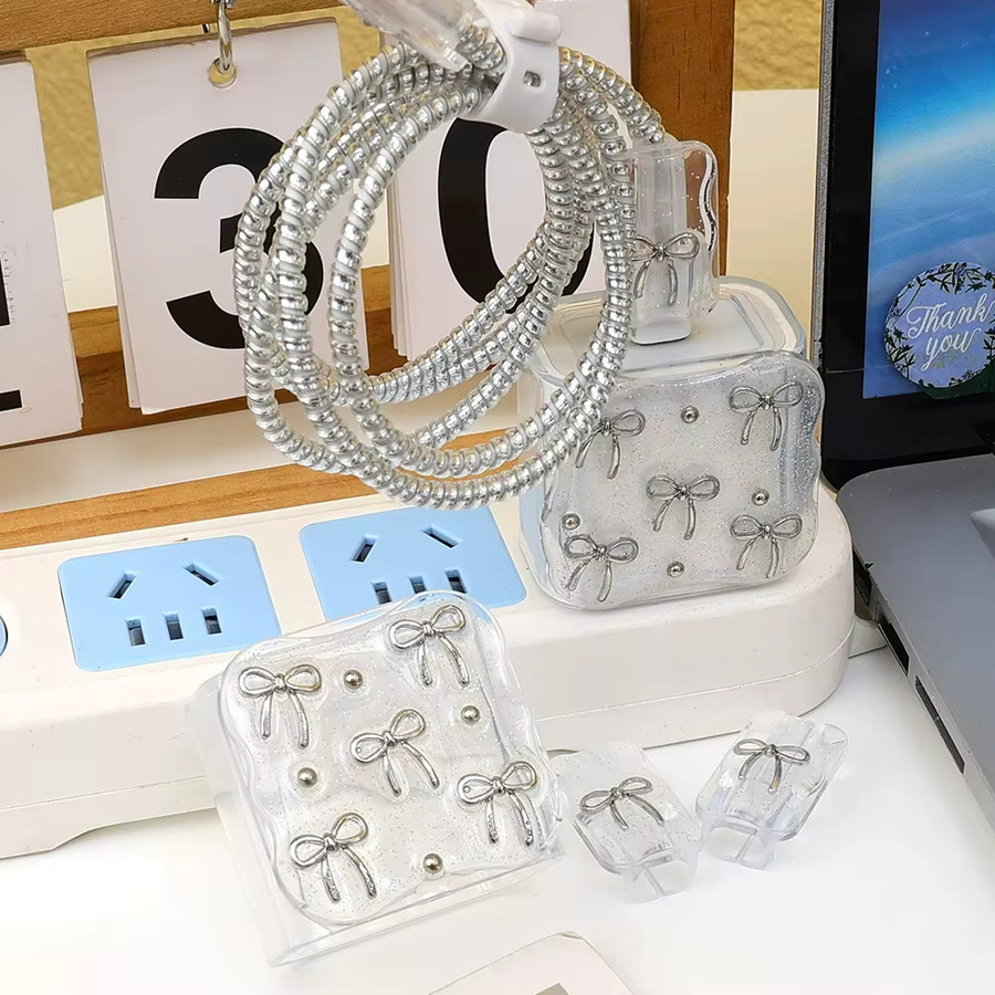 TAOYUNXI Set aus 5 Stück transparente schwarze Schleifen-Schutzhüllen für iPhone 18W/20W Datenkabel und Ladekabelschutz - Bild 3
