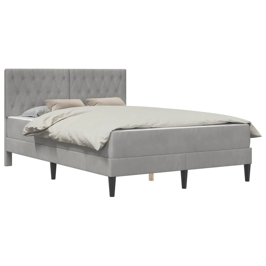 vidaXL Bettgestell mit Matratze aus Samt in Hellgrau, B/T/H: 120 x 200 x 42 cm - Bild 2