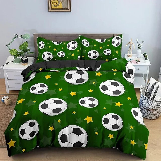 Lodestar Bettwäscheset mit 3D Fußball-Design für Kinder, bestehend aus Bettbezug und Kissenbezug, Farbe Grün, Breite: 70 cm, Länge: 133 cm - Bild 1