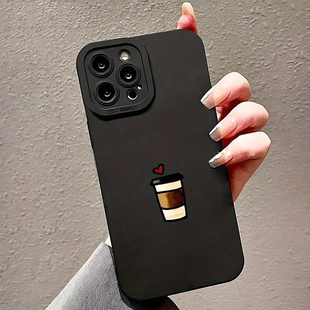 Handyhülle mit Kaffee-Herz-Muster aus TPU für Apple iPhone Modelle in Schwarz - Bild 1