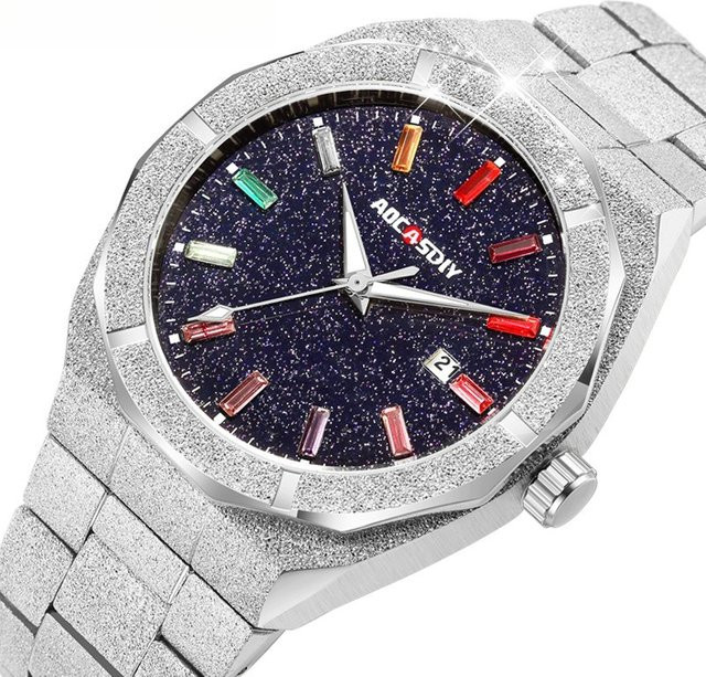 AOCASDIY Armbanduhr, Quarz, Edelstahl, Diamant, Herren, Schwarz - Bild 1