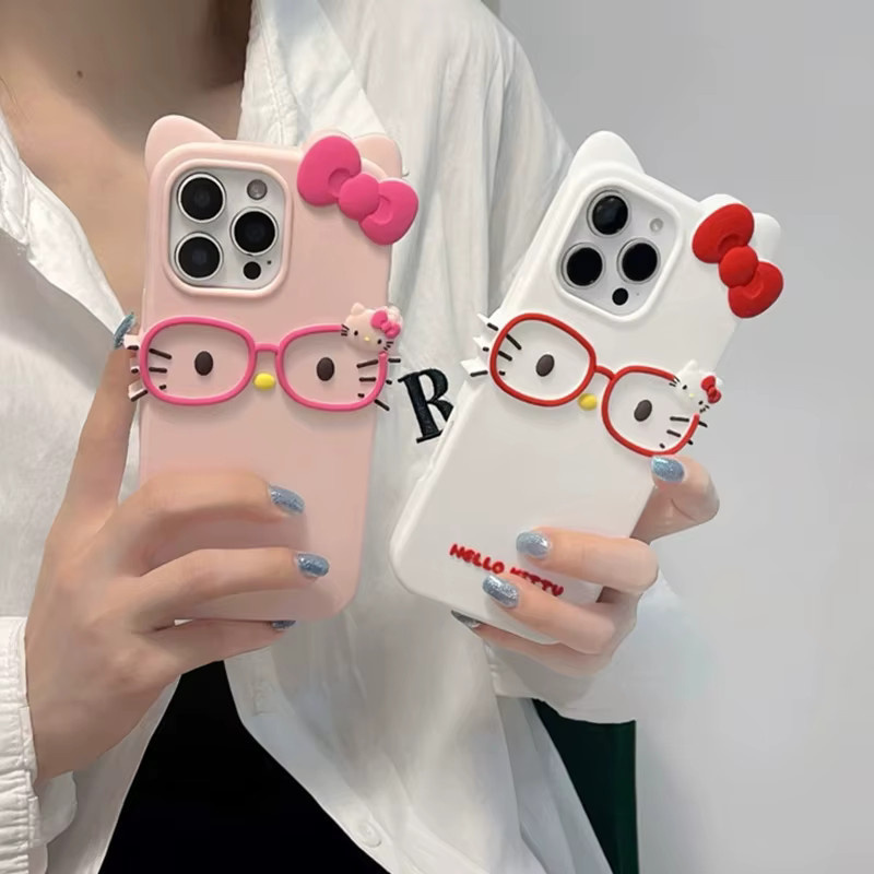 Sanrio Brille Katze Silikon Soft Cover Case für iPhone in Weiß - Bild 1